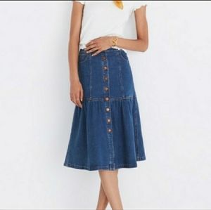 Madewell Bayview Midi Button Down Flare Jean Skirt